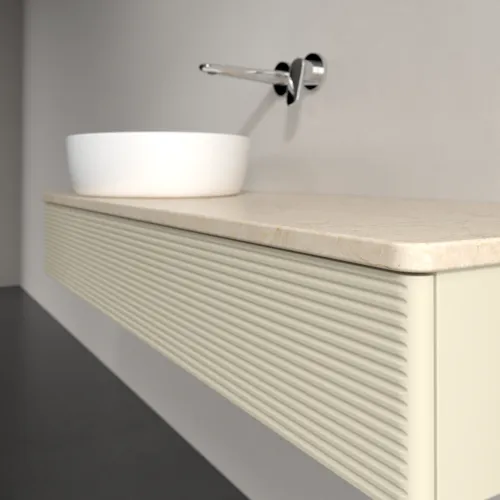 Bild von VILLEROY BOCH Antao Waschbeckenunterschrank, mit Beleuchtung, 1 Auszug, 1200 x 190 x 500 mm, Front mit Struktur, Silk Grey Matt Lacquer / Botticino #L11113HJ
