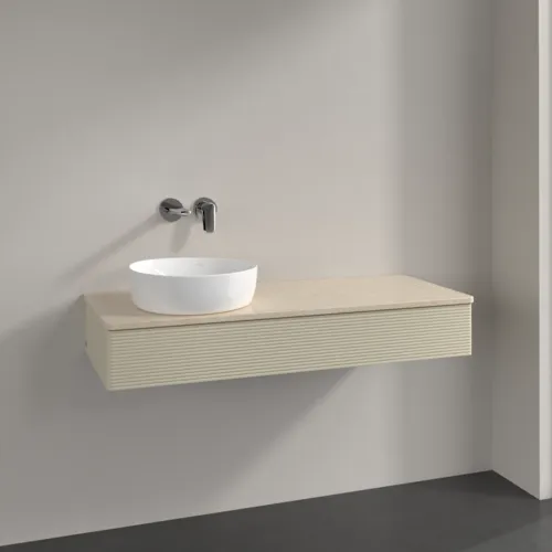 Bild von VILLEROY BOCH Antao Waschbeckenunterschrank, mit Beleuchtung, 1 Auszug, 1200 x 190 x 500 mm, Front mit Struktur, Silk Grey Matt Lacquer / Botticino #L11113HJ