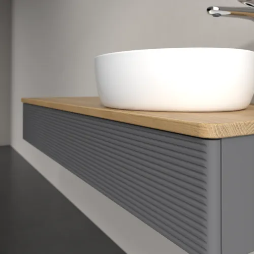 Bild von VILLEROY BOCH Antao Waschbeckenunterschrank, mit Beleuchtung, 1 Auszug, 1200 x 190 x 500 mm, Front mit Struktur, Anthracite Matt Lacquer / Honey Oak #L12151GK