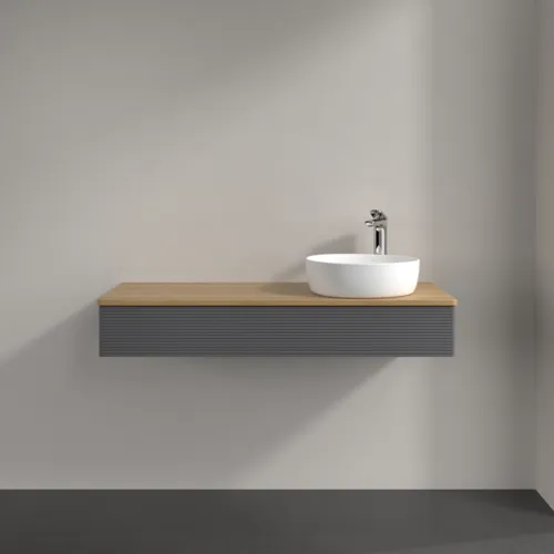 Bild von VILLEROY BOCH Antao Waschbeckenunterschrank, mit Beleuchtung, 1 Auszug, 1200 x 190 x 500 mm, Front mit Struktur, Anthracite Matt Lacquer / Honey Oak #L12151GK