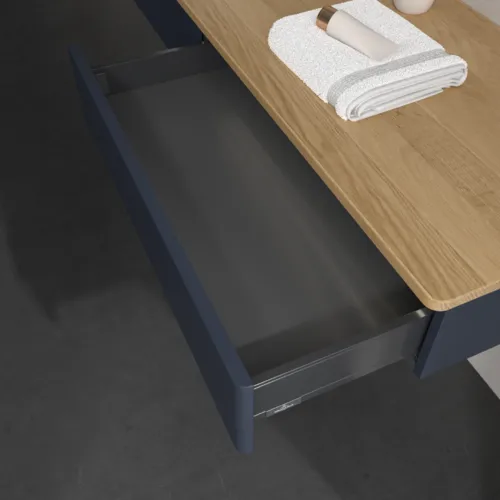 Bild von VILLEROY BOCH Antao Waschbeckenunterschrank, mit Beleuchtung, 2 Auszüge, 1600 x 190 x 500 mm, Front ohne Struktur, Midnight Blue Matt Lacquer / Honey Oak #L15011HG