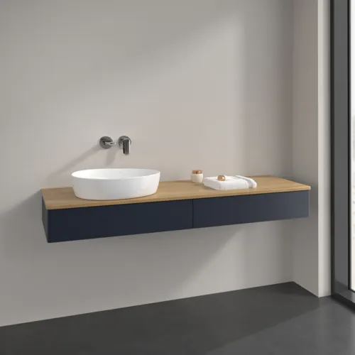 Bild von VILLEROY BOCH Antao Waschbeckenunterschrank, mit Beleuchtung, 2 Auszüge, 1600 x 190 x 500 mm, Front ohne Struktur, Midnight Blue Matt Lacquer / Honey Oak #L15011HG