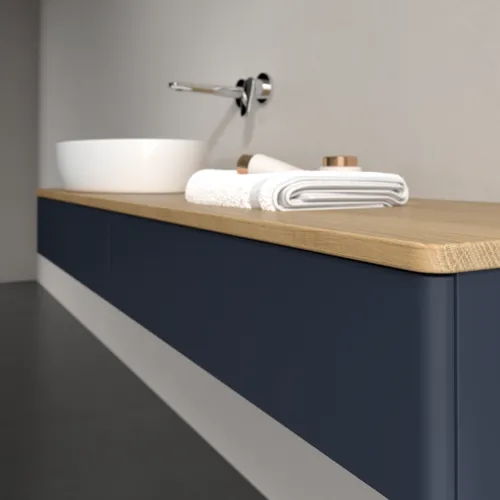 Bild von VILLEROY BOCH Antao Waschbeckenunterschrank, mit Beleuchtung, 2 Auszüge, 1600 x 190 x 500 mm, Front ohne Struktur, Midnight Blue Matt Lacquer / Honey Oak #L15011HG