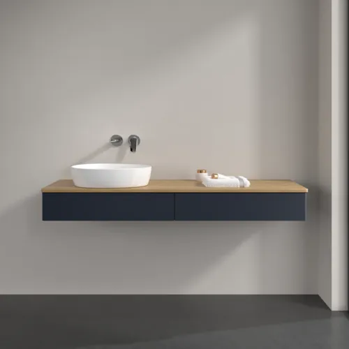 Bild von VILLEROY BOCH Antao Waschbeckenunterschrank, mit Beleuchtung, 2 Auszüge, 1600 x 190 x 500 mm, Front ohne Struktur, Midnight Blue Matt Lacquer / Honey Oak #L15011HG