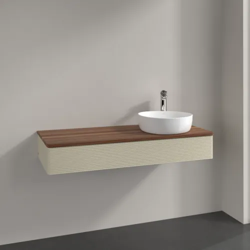 Bild von VILLEROY BOCH Antao Waschbeckenunterschrank, mit Beleuchtung, 1 Auszug, 1200 x 190 x 500 mm, Front mit Struktur, Silk Grey Matt Lacquer / Warm Walnut #L12152HJ