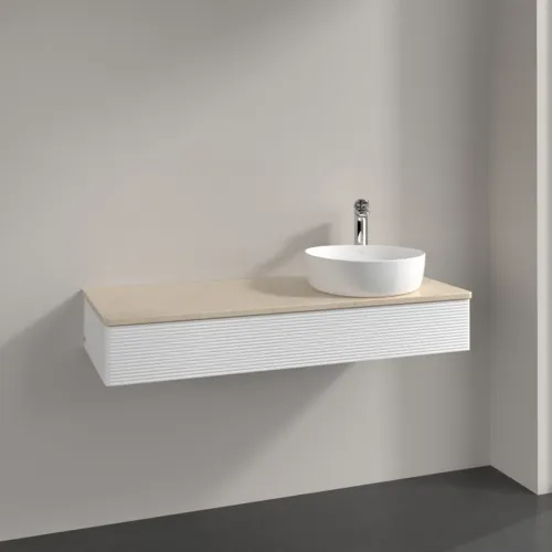 Bild von VILLEROY BOCH Antao Waschbeckenunterschrank, mit Beleuchtung, 1 Auszug, 1200 x 190 x 500 mm, Front mit Struktur, White Matt Lacquer / Botticino #L12153MT