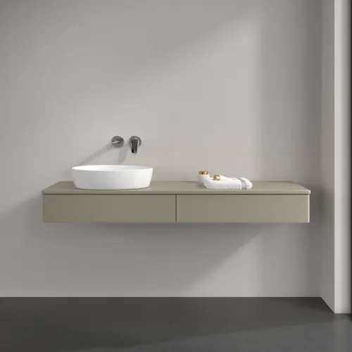 Bild von VILLEROY BOCH Antao Waschbeckenunterschrank, mit Beleuchtung, 2 Auszüge, 1600 x 190 x 500 mm, Front ohne Struktur, Stone Grey Matt Lacquer / Stone Grey Matt Lacquer #L15010HK
