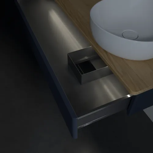 Bild von VILLEROY BOCH Antao Waschbeckenunterschrank, mit Beleuchtung, 1 Auszug, 1200 x 190 x 500 mm, Front mit Struktur, Midnight Blue Matt Lacquer / Honey Oak #L12151HG