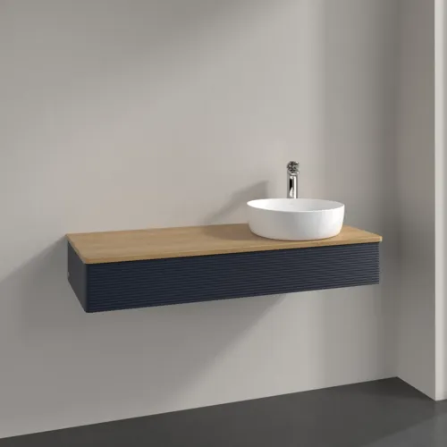 Bild von VILLEROY BOCH Antao Waschbeckenunterschrank, mit Beleuchtung, 1 Auszug, 1200 x 190 x 500 mm, Front mit Struktur, Midnight Blue Matt Lacquer / Honey Oak #L12151HG