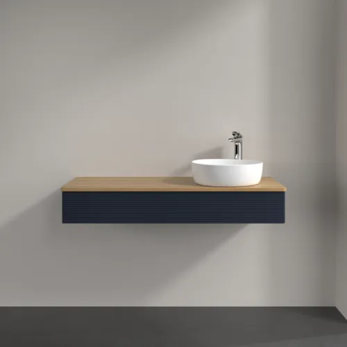 Bild von VILLEROY BOCH Antao Waschbeckenunterschrank, mit Beleuchtung, 1 Auszug, 1200 x 190 x 500 mm, Front mit Struktur, Midnight Blue Matt Lacquer / Honey Oak #L12151HG