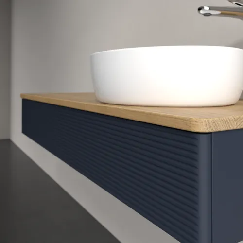 Bild von VILLEROY BOCH Antao Waschbeckenunterschrank, mit Beleuchtung, 1 Auszug, 1200 x 190 x 500 mm, Front mit Struktur, Midnight Blue Matt Lacquer / Honey Oak #L12151HG