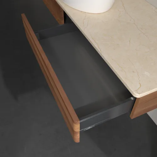 Bild von VILLEROY BOCH Antao Waschbeckenunterschrank, mit Beleuchtung, 2 Auszüge, 1600 x 190 x 500 mm, Front ohne Struktur, Warm Walnut / Botticino #L14013HM
