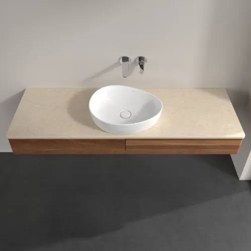 Bild von VILLEROY BOCH Antao Waschbeckenunterschrank, mit Beleuchtung, 2 Auszüge, 1600 x 190 x 500 mm, Front ohne Struktur, Warm Walnut / Botticino #L14013HM