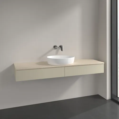 Bild von VILLEROY BOCH Antao Waschbeckenunterschrank, mit Beleuchtung, 2 Auszüge, 1600 x 190 x 500 mm, Front ohne Struktur, Silk Grey Matt Lacquer / Botticino #L14013HJ
