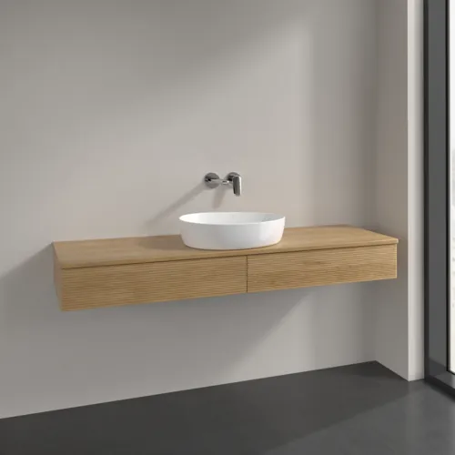 Bild von VILLEROY BOCH Antao Waschbeckenunterschrank, mit Beleuchtung, 2 Auszüge, 1600 x 190 x 500 mm, Front mit Struktur, Honey Oak / Honey Oak #L14111HN