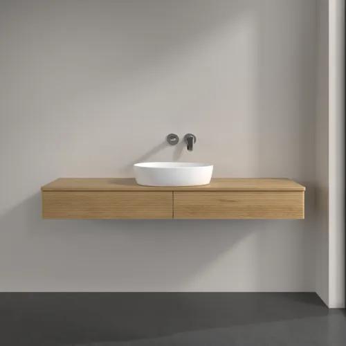 Bild von VILLEROY BOCH Antao Waschbeckenunterschrank, mit Beleuchtung, 2 Auszüge, 1600 x 190 x 500 mm, Front mit Struktur, Honey Oak / Honey Oak #L14111HN