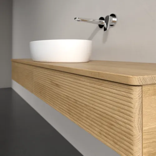 Bild von VILLEROY BOCH Antao Waschbeckenunterschrank, mit Beleuchtung, 2 Auszüge, 1600 x 190 x 500 mm, Front mit Struktur, Honey Oak / Honey Oak #L14111HN