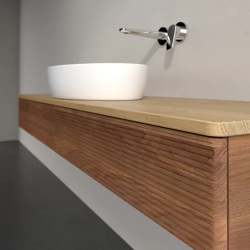 Bild von VILLEROY BOCH Antao Waschbeckenunterschrank, mit Beleuchtung, 2 Auszüge, 1600 x 190 x 500 mm, Front mit Struktur, Warm Walnut / Honey Oak #L14111HM