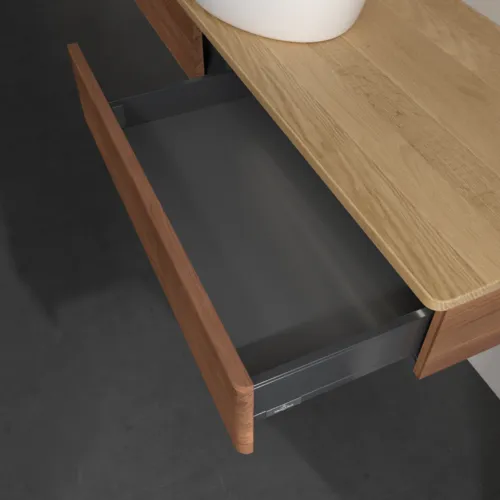 Bild von VILLEROY BOCH Antao Waschbeckenunterschrank, mit Beleuchtung, 2 Auszüge, 1600 x 190 x 500 mm, Front mit Struktur, Warm Walnut / Honey Oak #L14111HM