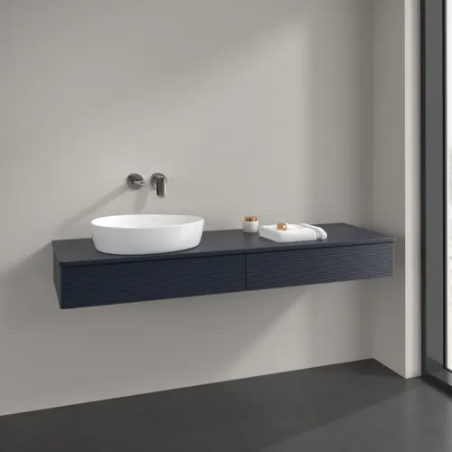 Bild von VILLEROY BOCH Antao Waschbeckenunterschrank, mit Beleuchtung, 2 Auszüge, 1600 x 190 x 500 mm, Front mit Struktur, Midnight Blue Matt Lacquer / Midnight Blue Matt Lacquer #L15110HG
