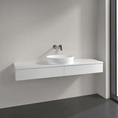 Bild von VILLEROY BOCH Antao Waschbeckenunterschrank, mit Beleuchtung, 2 Auszüge, 1600 x 190 x 500 mm, Front mit Struktur, Glossy White Lacquer / Glossy White Lacquer #L14110GF