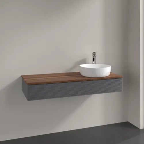 Bild von VILLEROY BOCH Antao Waschbeckenunterschrank, mit Beleuchtung, 1 Auszug, 1200 x 190 x 500 mm, Front mit Struktur, Anthracite Matt Lacquer / Warm Walnut #L12152GK
