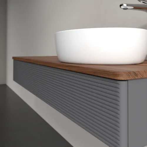 Bild von VILLEROY BOCH Antao Waschbeckenunterschrank, mit Beleuchtung, 1 Auszug, 1200 x 190 x 500 mm, Front mit Struktur, Anthracite Matt Lacquer / Warm Walnut #L12152GK