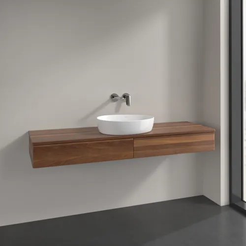 Bild von VILLEROY BOCH Antao Waschbeckenunterschrank, mit Beleuchtung, 2 Auszüge, 1600 x 190 x 500 mm, Front ohne Struktur, Warm Walnut / Warm Walnut #L14012HM
