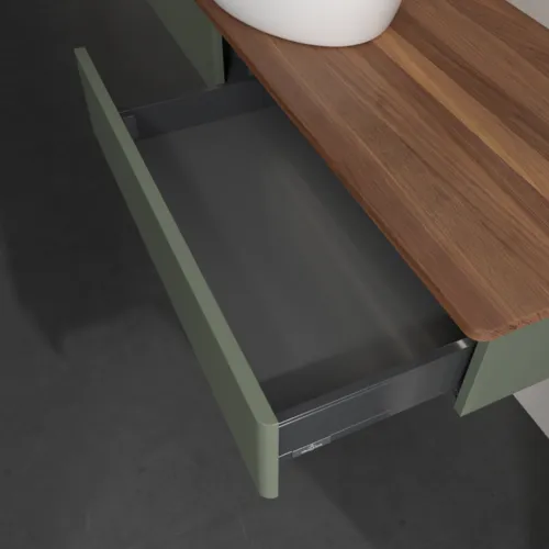 Bild von VILLEROY BOCH Antao Waschbeckenunterschrank, mit Beleuchtung, 2 Auszüge, 1600 x 190 x 500 mm, Front ohne Struktur, Leaf Green Matt Lacquer / Warm Walnut #L14012HL