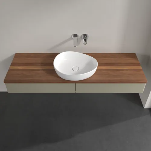 VILLEROY BOCH Antao Waschbeckenunterschrank, mit Beleuchtung, 2 Auszüge, 1600 x 190 x 500 mm, Front ohne Struktur, Stone Grey Matt Lacquer / Warm Walnut #L14012HK, Bild 4