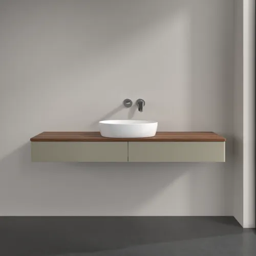 VILLEROY BOCH Antao Waschbeckenunterschrank, mit Beleuchtung, 2 Auszüge, 1600 x 190 x 500 mm, Front ohne Struktur, Stone Grey Matt Lacquer / Warm Walnut #L14012HK, Bild 3