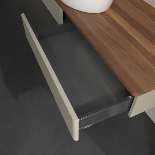 VILLEROY BOCH Antao Waschbeckenunterschrank, mit Beleuchtung, 2 Auszüge, 1600 x 190 x 500 mm, Front ohne Struktur, Stone Grey Matt Lacquer / Warm Walnut #L14012HK, Bild 7