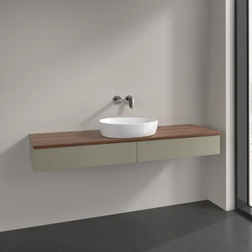 VILLEROY BOCH Antao Waschbeckenunterschrank, mit Beleuchtung, 2 Auszüge, 1600 x 190 x 500 mm, Front ohne Struktur, Stone Grey Matt Lacquer / Warm Walnut #L14012HK, Bild 2