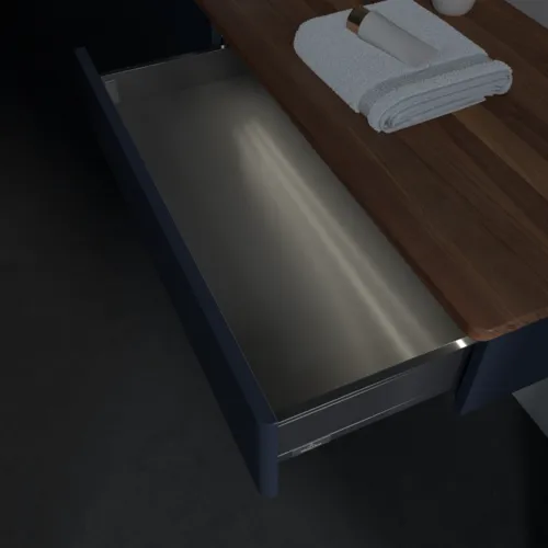 Bild von VILLEROY BOCH Antao Waschbeckenunterschrank, mit Beleuchtung, 2 Auszüge, 1600 x 190 x 500 mm, Front ohne Struktur, Midnight Blue Matt Lacquer / Warm Walnut #L15012HG
