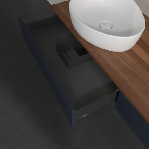 Bild von VILLEROY BOCH Antao Waschbeckenunterschrank, mit Beleuchtung, 2 Auszüge, 1600 x 190 x 500 mm, Front ohne Struktur, Midnight Blue Matt Lacquer / Warm Walnut #L15012HG