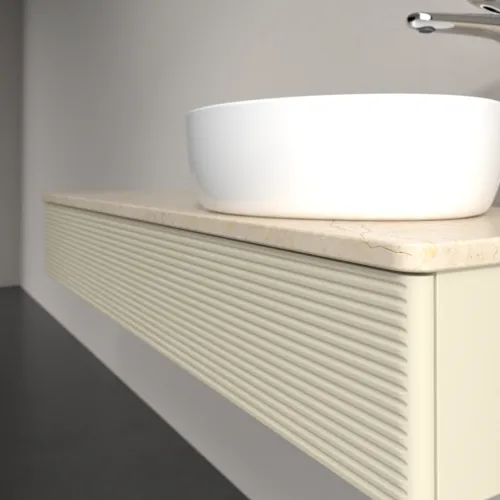 Bild von VILLEROY BOCH Antao Waschbeckenunterschrank, mit Beleuchtung, 1 Auszug, 1200 x 190 x 500 mm, Front mit Struktur, Silk Grey Matt Lacquer / Botticino #L12153HJ
