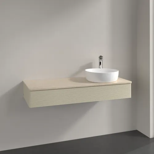 Bild von VILLEROY BOCH Antao Waschbeckenunterschrank, mit Beleuchtung, 1 Auszug, 1200 x 190 x 500 mm, Front mit Struktur, Silk Grey Matt Lacquer / Botticino #L12153HJ