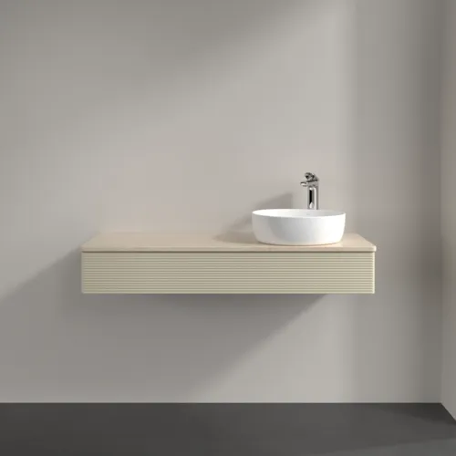 Bild von VILLEROY BOCH Antao Waschbeckenunterschrank, mit Beleuchtung, 1 Auszug, 1200 x 190 x 500 mm, Front mit Struktur, Silk Grey Matt Lacquer / Botticino #L12153HJ
