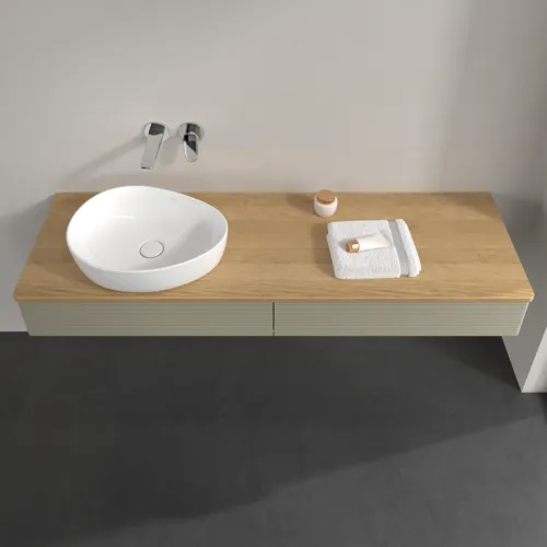 Bild von VILLEROY BOCH Antao Waschbeckenunterschrank, mit Beleuchtung, 2 Auszüge, 1600 x 190 x 500 mm, Front mit Struktur, Stone Grey Matt Lacquer / Honey Oak #L15111HK