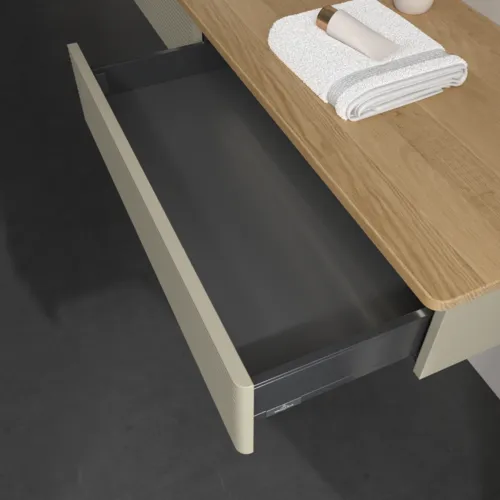 Bild von VILLEROY BOCH Antao Waschbeckenunterschrank, mit Beleuchtung, 2 Auszüge, 1600 x 190 x 500 mm, Front mit Struktur, Stone Grey Matt Lacquer / Honey Oak #L15111HK