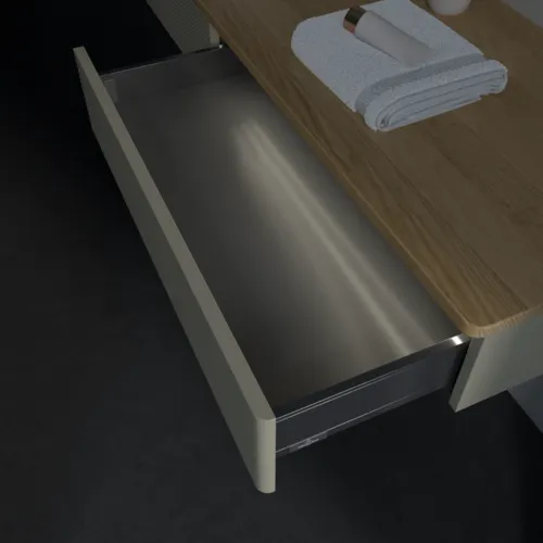 Bild von VILLEROY BOCH Antao Waschbeckenunterschrank, mit Beleuchtung, 2 Auszüge, 1600 x 190 x 500 mm, Front mit Struktur, Stone Grey Matt Lacquer / Honey Oak #L15111HK