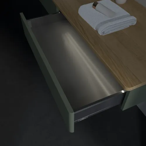 Bild von VILLEROY BOCH Antao Waschbeckenunterschrank, mit Beleuchtung, 2 Auszüge, 1600 x 190 x 500 mm, Front mit Struktur, Leaf Green Matt Lacquer / Honey Oak #L15111HL