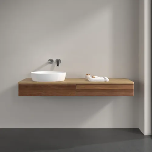 Bild von VILLEROY BOCH Antao Waschbeckenunterschrank, mit Beleuchtung, 2 Auszüge, 1600 x 190 x 500 mm, Front mit Struktur, Warm Walnut / Honey Oak #L15111HM