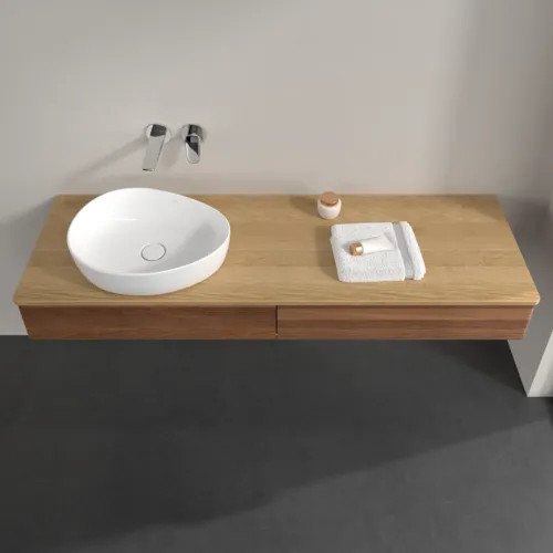 Bild von VILLEROY BOCH Antao Waschbeckenunterschrank, mit Beleuchtung, 2 Auszüge, 1600 x 190 x 500 mm, Front mit Struktur, Warm Walnut / Honey Oak #L15111HM