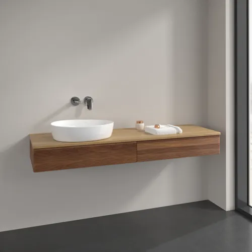 Bild von VILLEROY BOCH Antao Waschbeckenunterschrank, mit Beleuchtung, 2 Auszüge, 1600 x 190 x 500 mm, Front mit Struktur, Warm Walnut / Honey Oak #L15111HM