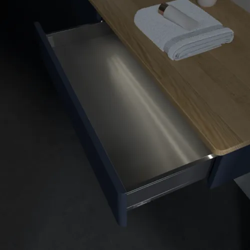 Bild von VILLEROY BOCH Antao Waschbeckenunterschrank, mit Beleuchtung, 2 Auszüge, 1600 x 190 x 500 mm, Front mit Struktur, Midnight Blue Matt Lacquer / Honey Oak #L15111HG