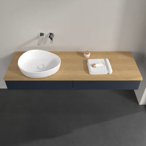Bild von VILLEROY BOCH Antao Waschbeckenunterschrank, mit Beleuchtung, 2 Auszüge, 1600 x 190 x 500 mm, Front mit Struktur, Midnight Blue Matt Lacquer / Honey Oak #L15111HG