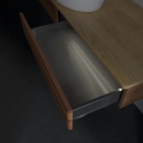 Bild von VILLEROY BOCH Antao Waschbeckenunterschrank, mit Beleuchtung, 2 Auszüge, 1600 x 190 x 500 mm, Front ohne Struktur, Warm Walnut / Honey Oak #L14011HM