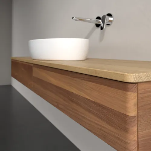 Bild von VILLEROY BOCH Antao Waschbeckenunterschrank, mit Beleuchtung, 2 Auszüge, 1600 x 190 x 500 mm, Front ohne Struktur, Warm Walnut / Honey Oak #L14011HM