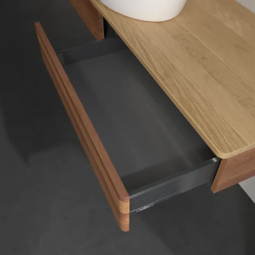 Bild von VILLEROY BOCH Antao Waschbeckenunterschrank, mit Beleuchtung, 2 Auszüge, 1600 x 190 x 500 mm, Front ohne Struktur, Warm Walnut / Honey Oak #L14011HM